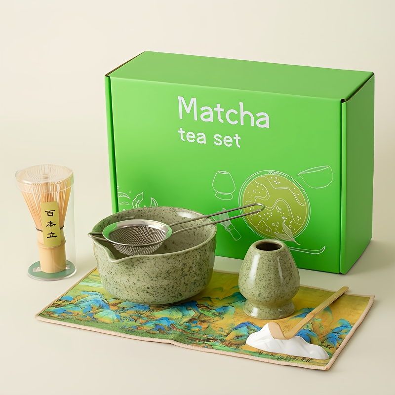 Dish Brush Bamboo - 7 Parçalı Seramik Matcha Kase Seti,