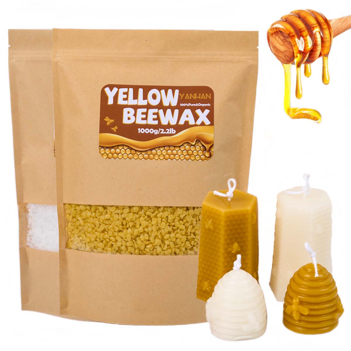 Beeswax Wrap Reusable - 1000g Saf Doğal Granül Beyaz Sarı